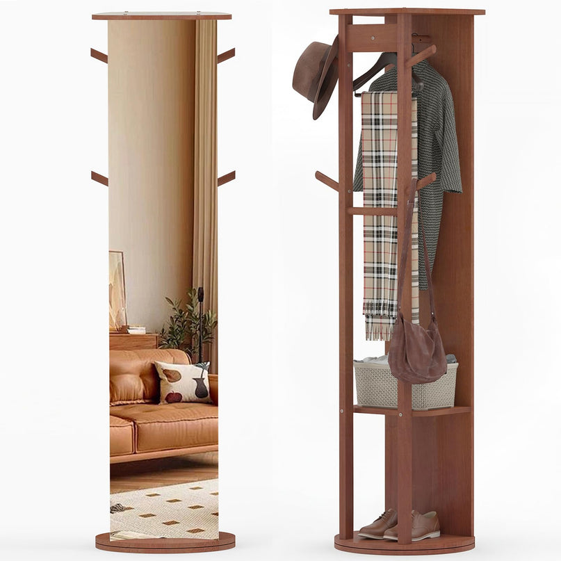 Giantex 66" Wood Floor Standing Mirror with 2 Clothes Rods for Bedroom