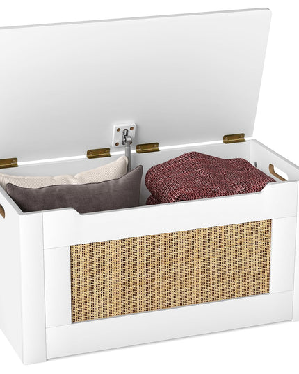 Giantex 31.5" Large Storage Chest Rattan Storage Bench with Flip Top Lid & Safety Hing