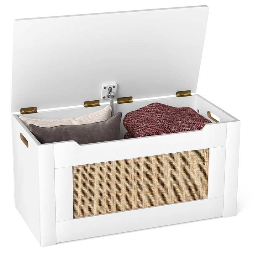 Giantex 31.5" Large Storage Chest Rattan Storage Bench with Flip Top Lid & Safety Hing