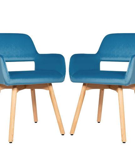 Set of 2 Velvet Dining Chairs, Modern Leisure Accent Living Room Chair w/Wood Legs, Non-Slip Foot Pads