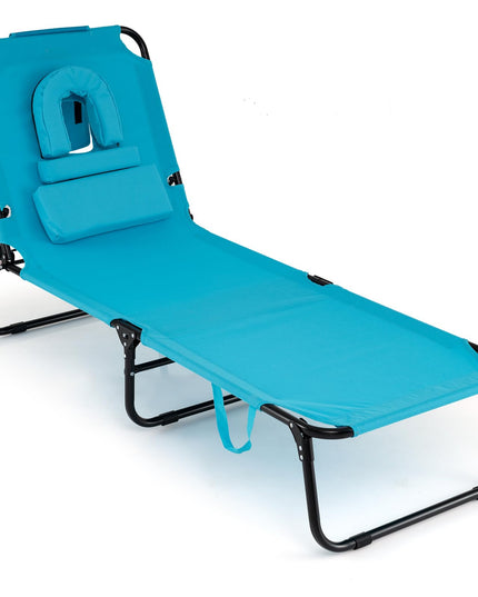 Chaise longue de bronzage pliante Giantex – Chaise de patio réglable avec trou pour le visage