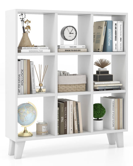 Giantex 9-Cube Open Bookcase, 3-Tier Freestanding Bookshelf with 4 Slanted Legs & 6 Removable Shelves