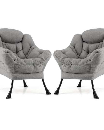 Giantex Set of 1/2 Lazy Chairs, Modern Sherpa Accent Chair w/Upholstered Single Sofa Chair w/Armrests & Side Pocket