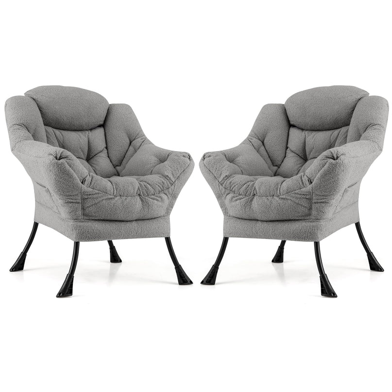 Giantex Set of 1/2 Lazy Chairs, Modern Sherpa Accent Chair w/Upholstered Single Sofa Chair w/Armrests & Side Pocket