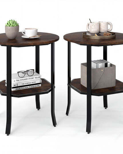 Giantex Lot de 1/2 tables d'appoint rondes à 2 niveaux pour canapé (50,8 cm x 61 cm)