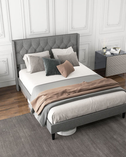 Giantex Full Size Linen Fabric Upholstered Platform Bed Frame