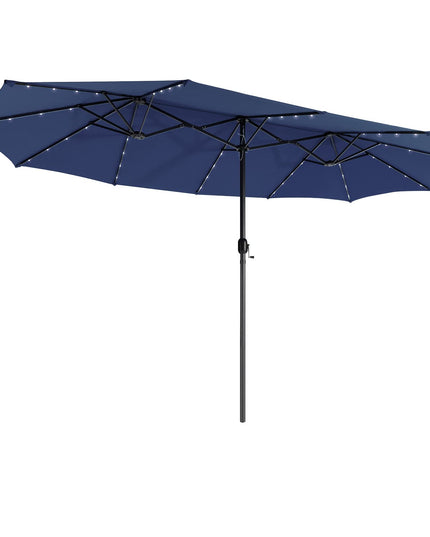 Giantex 15 FT Double Patio Umbrellas with 48 Solar LED Lights, Extra-Large Rectangle Umbrella