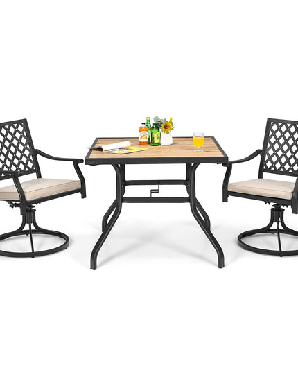 Giantex 3 Piece Patio Dining Set, Outdoor Square Bistro Table for 2, Swivel Rocking Chair with Soft Cushion