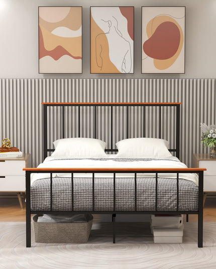 Giantex Queen/Full Size Metal Platform Bed Frame with Spindle Headboard & Footboard, Black