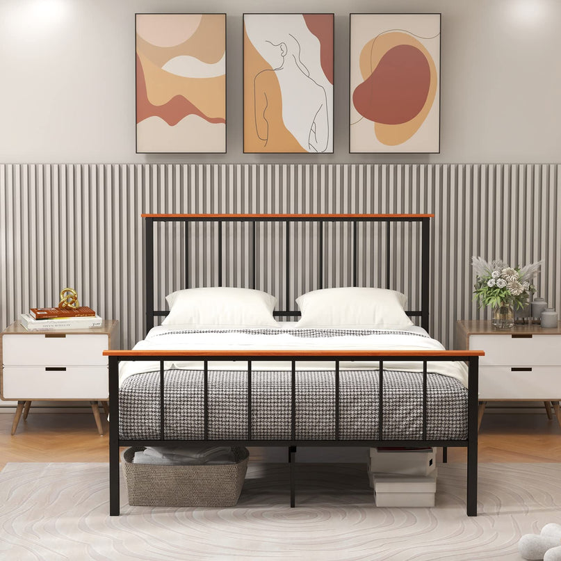 Giantex Queen/Full Size Metal Platform Bed Frame with Spindle Headboard & Footboard, Black