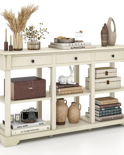 Giantex Console Table with Storage, 58” Long Sofa Table with 3 Drawers & Open Shelves
