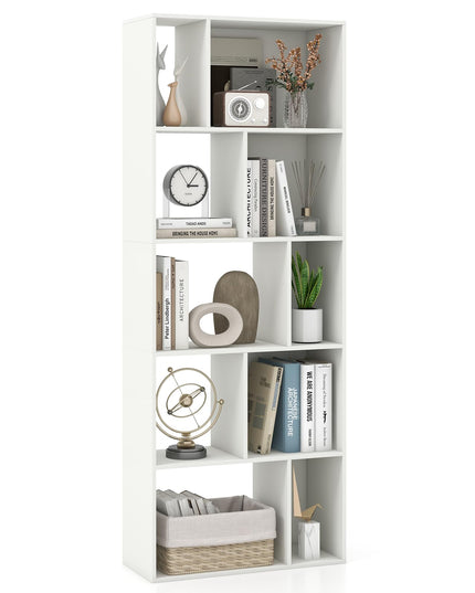 Giantex 5-Tier Geometric Bookshelf, 63" Modern Tall Bookcase, 10-Cube Storage Organizer