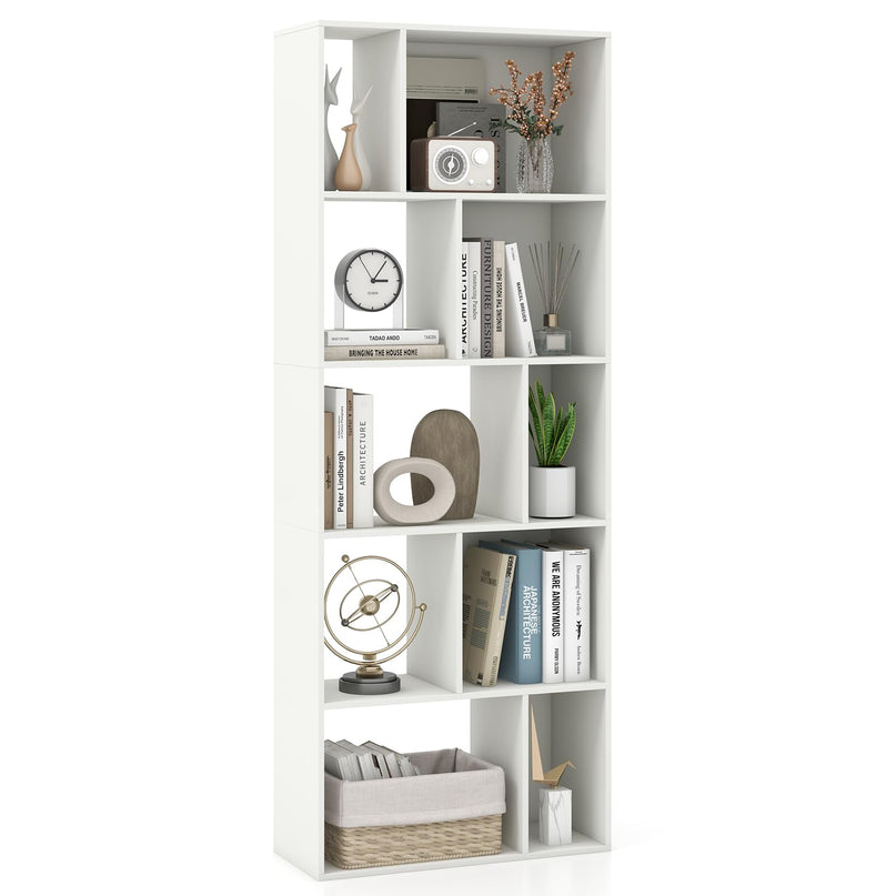 Giantex 5-Tier Geometric Bookshelf, 63" Modern Tall Bookcase, 10-Cube Storage Organizer