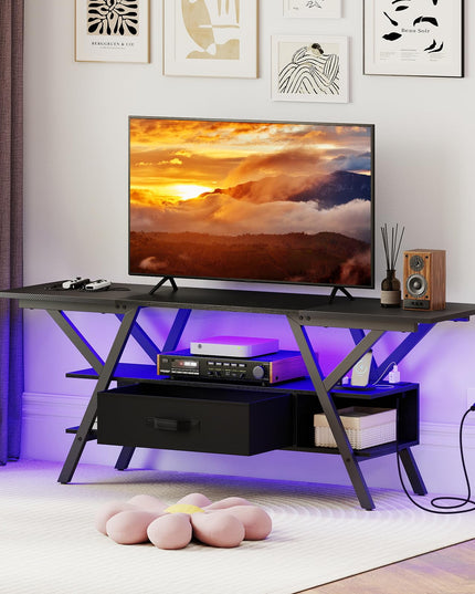 Giantex Black TV Stand with Power Outlets for 65" TVs 3-Tier Entertainment Center