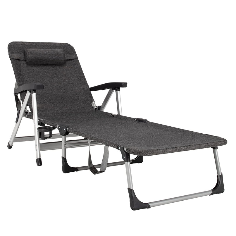 Patio Chaise Lounge Chair 7 Adjustable Position Folding Camping Cot