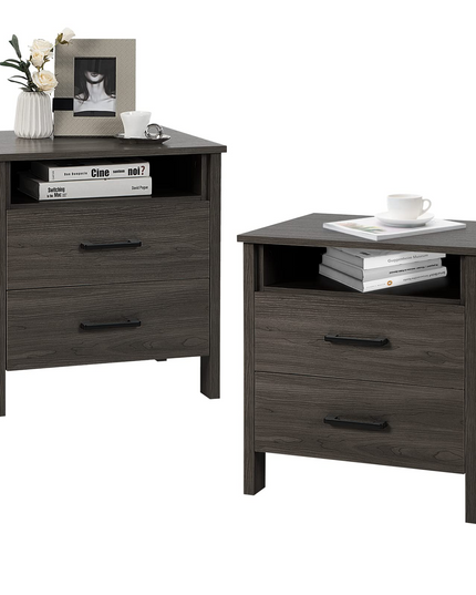 Giantex Nightstand w/2 Drawers, Set of 2 End Table w/Wood Grain