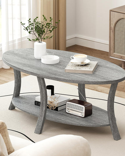 Giantex 44 Inch Oval Coffee Table with Storage Shelf & Rubber Wood Frame