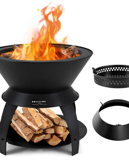 Giantex 3-in-1 Smokeless Fire Pit, 20" Wood Burning Firepit w/Removable Wok Ring & Ash Pan
