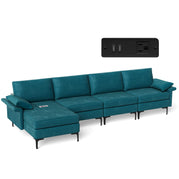 4 Seat Chaise Lounge 2 USB Sockets / Blue