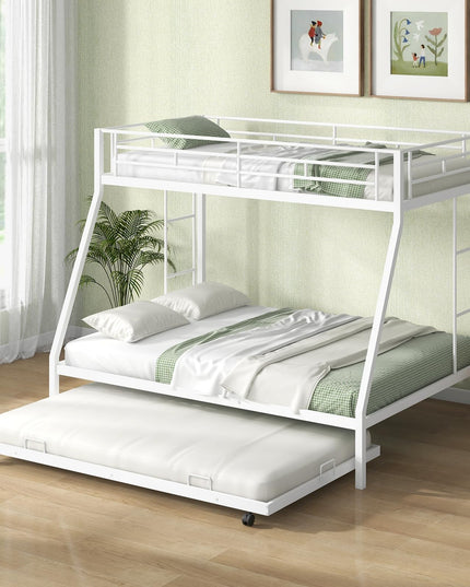 Giantex Twin Over Full Bunk Bed with Trundle, Heavy-Duty Metal Triple Bunk Beds