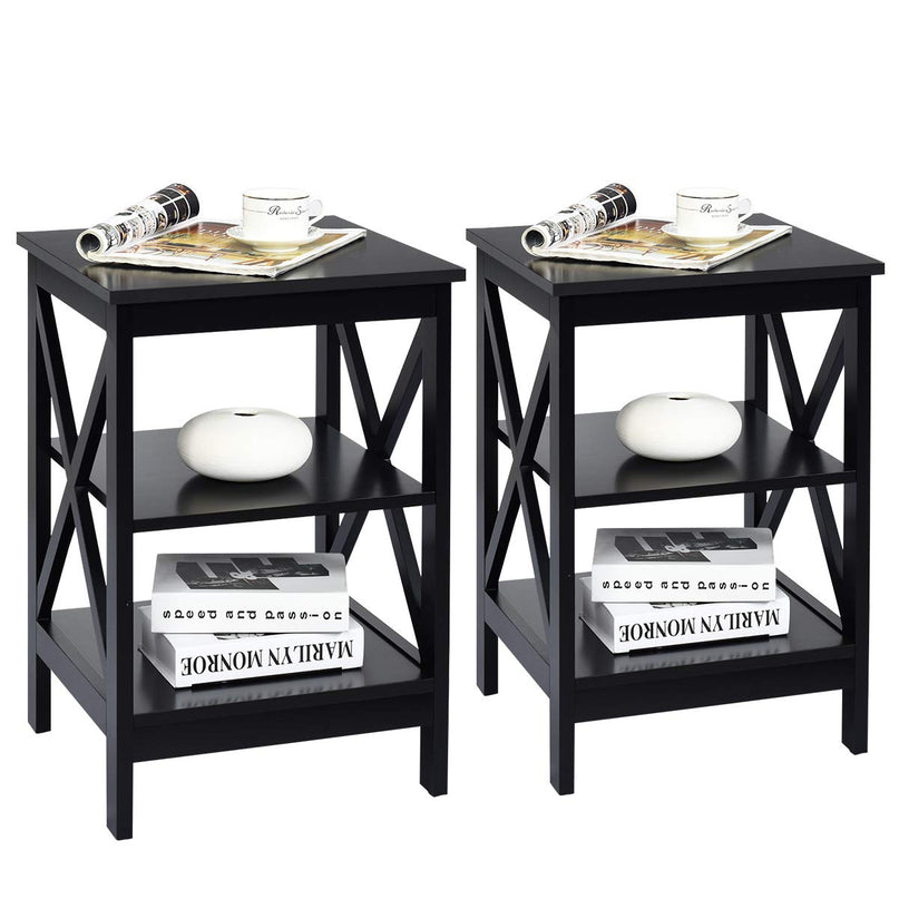 Nightstand 3-Tier X-Design W/Storage Shelves and Stable Structure Storage Organizer Display Sofa Side Table