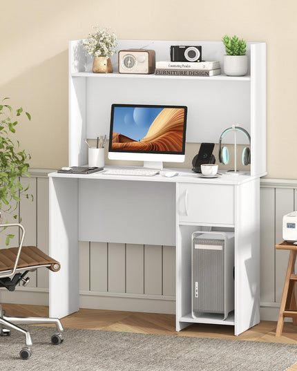 Giantex White Desk with Hutch Small Computer Desk