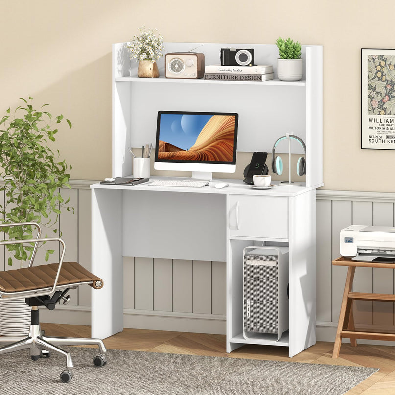 Giantex White Desk with Hutch Small Computer Desk