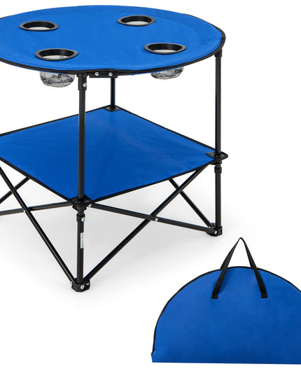 Giantex Folding Camping Table, 2-Tier Portable Picnic Table w/Carrying Bag, 4 Cup Holders