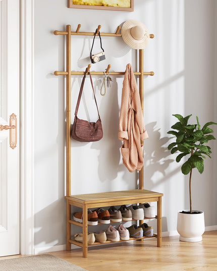 Giantex Portemanteau en rotin PE avec banc et rangement à chaussures pour entrée ou salon