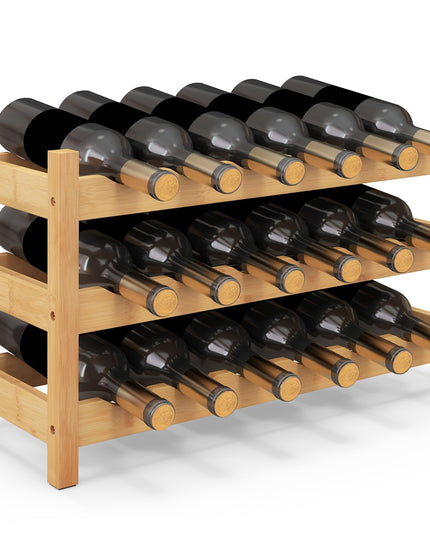 Giantex Bamboo Wine Rack, 3 Tier 18 Bottle Wine Storage Cabinet Shelf, Small Wine Rack Bottle Organizer Freestanding Counter