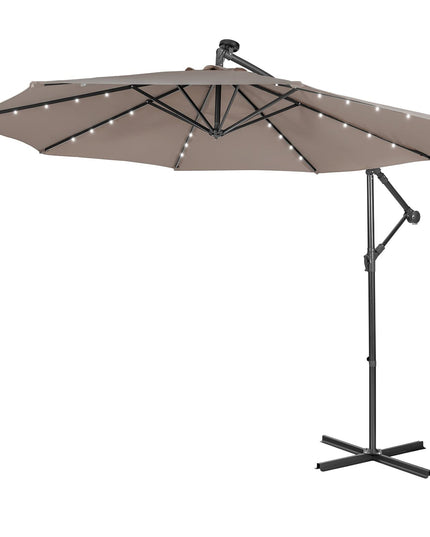 10 ft Pool Umbrellas with 32 LED Lights Solar Powered Offset Umbrella