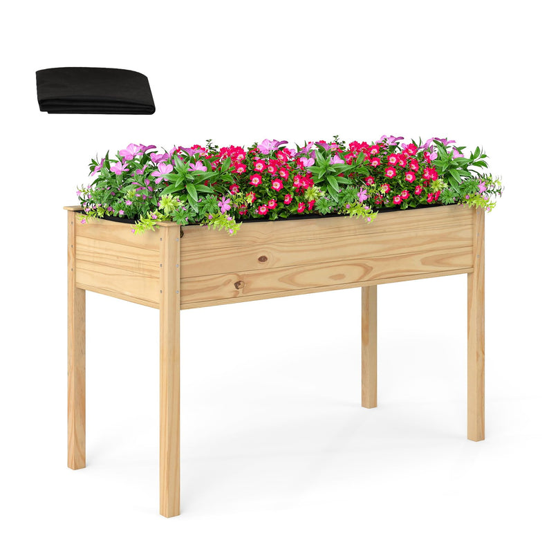 Giantex Raised Garden Bed Elevated Wood Planter Box with Liner（47"x23"x30"）