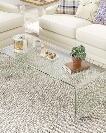 Giantex 42.5 Inch Clear Tempered Glass Center Table with with 4 Foot Pads and Round Edges