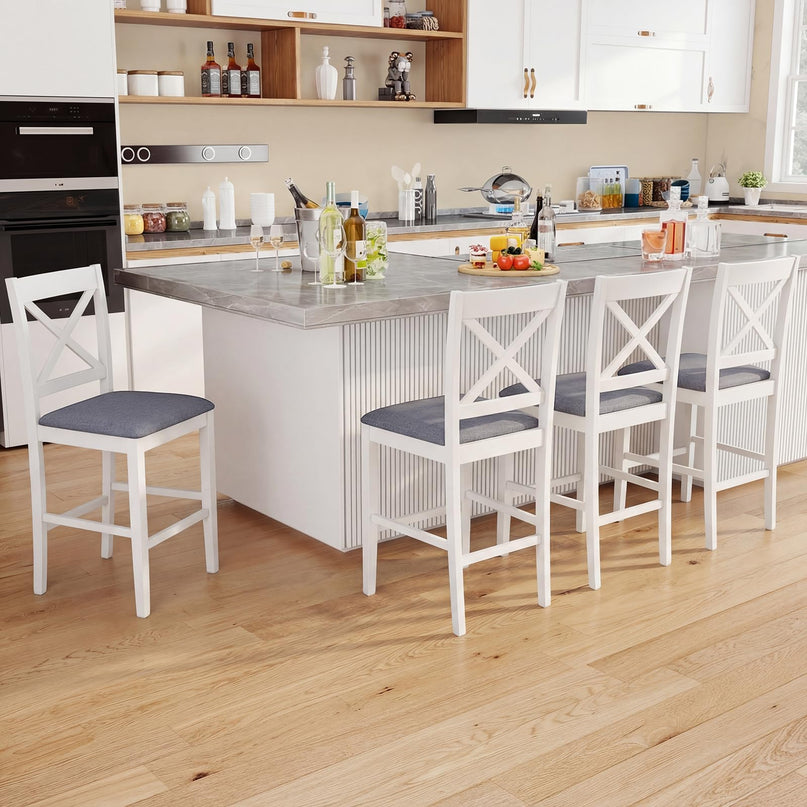 Giantex Tabourets de bar de ferme de 24 po, ensemble de 2/4 chaises à hauteur de comptoir à dossier croisé