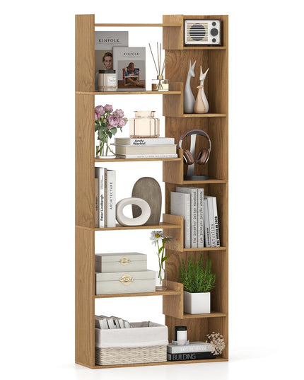 Giantex 6-Tier Bookshelf Wooden Bookcase with Staggered Shelves