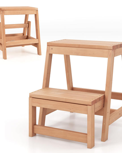 Giantex Folding Step Stool, Wooden 2-Step Stool for Kids & Adults, Holds up to 550Lbs