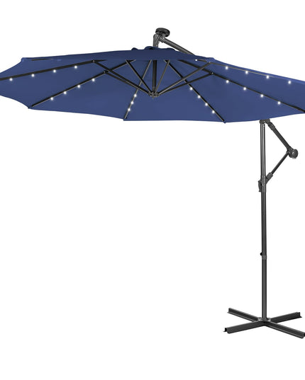 10 ft Pool Umbrellas with 32 LED Lights Solar Powered Offset Umbrella