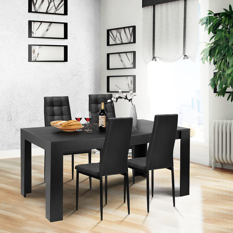 Giantex Wood Rectangular Table with 4 Upholstered Chairs Set Modern Kitchen Table Set
