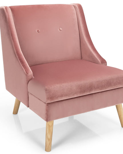 Giantex Pink Accent Chair, Comfy Velvet Swoop Chair w/Rubber Wood Legs, Padded Seat