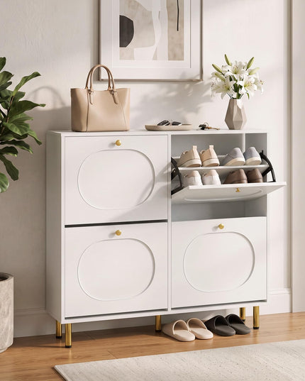 GIANTEX Modern Shoe Storage Cabinet with 4 Flip Drawers & Adjustable Shelf