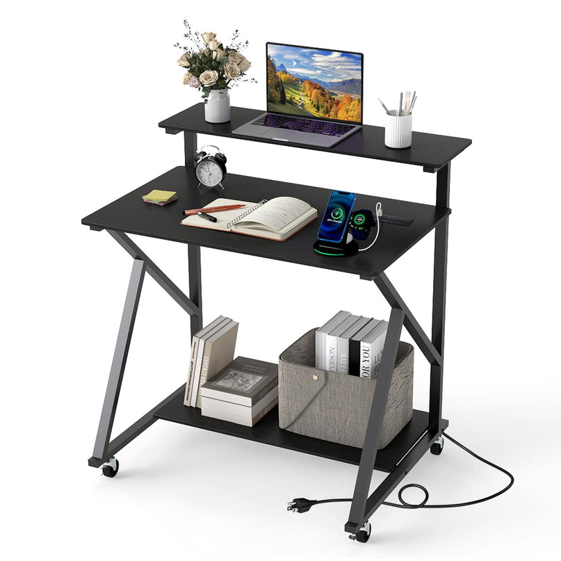 Giantex Rolling Small Desk with Storage Compact Computer Desk