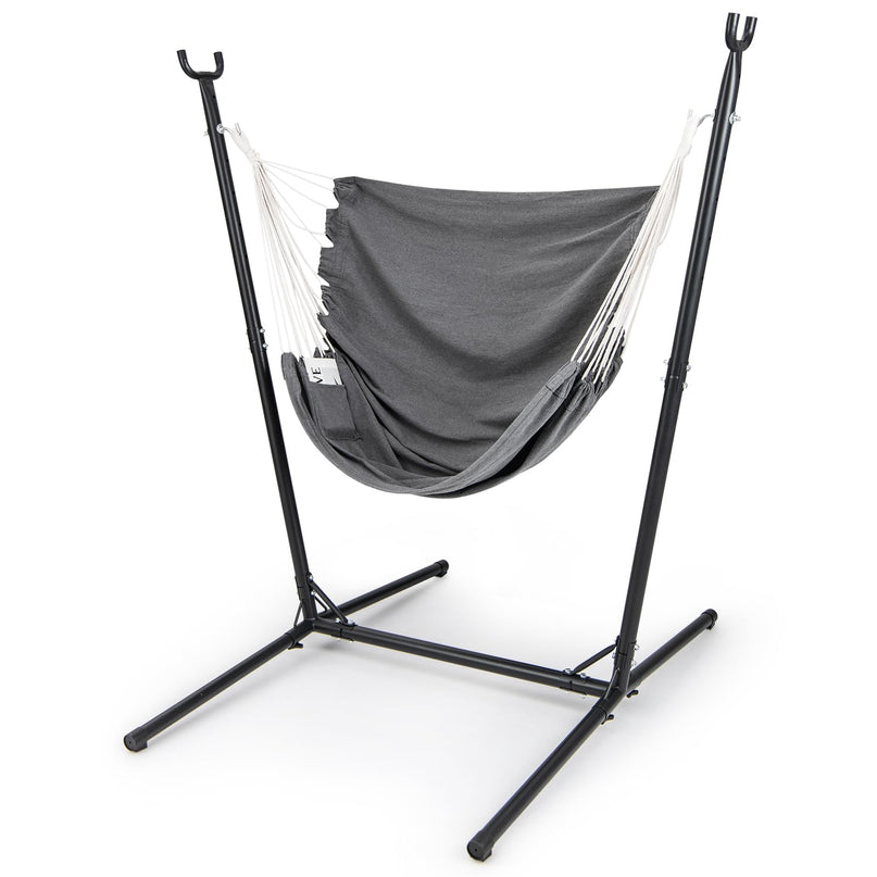 Giantex Hammock Chair with H-Shaped Stand - Heavy Duty Swing Chair with 6-Position Adjustable Height and Side Pocket