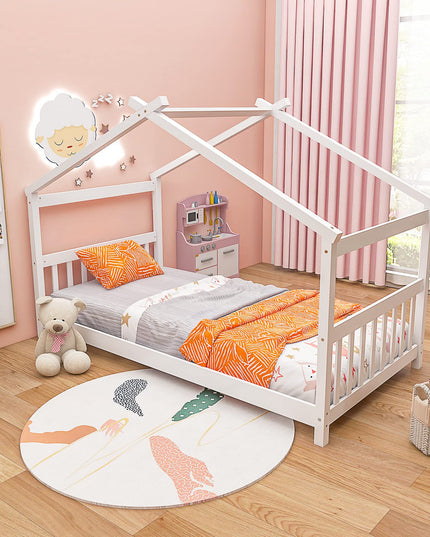 Giantex House Bed Twin, Solid Wood Kids House Bed with Roof