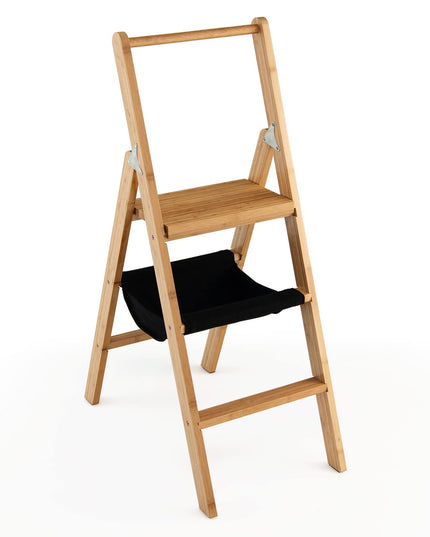 100% Bamboo Folding Step Stool with Handrail | 3 Step Ladder