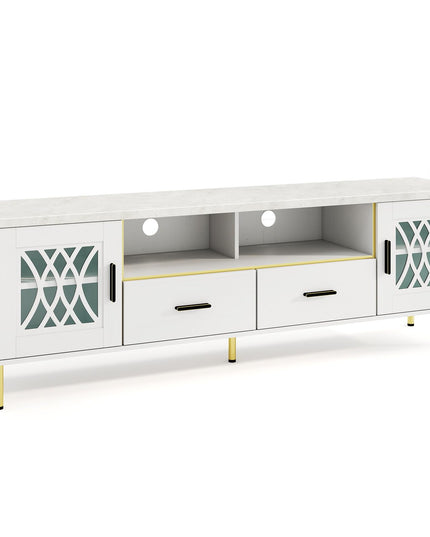 Giantex TV Stand for TV up to 80", 71-Inch Modern Entertainment Center with Glass Doors & 2 Storage Drawers