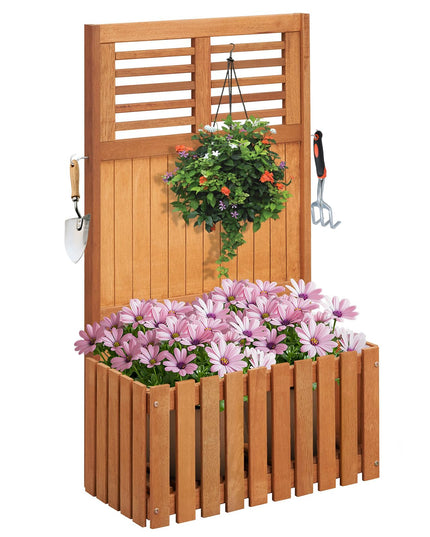Giantex Set of 1/2 Raised Garden Bed with Trellis, 41” Wooden Potted Plant Box w/Privacy Screen