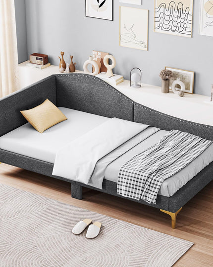 Giantex Upholstered Daybed, Rivet-Tufted Platform Bed with Headboard