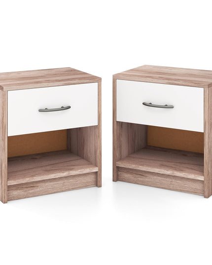 Giantex Night Stand Set of 1/2 with Drawer, Wood  End Table with Open Storage Shelf for Bedroom