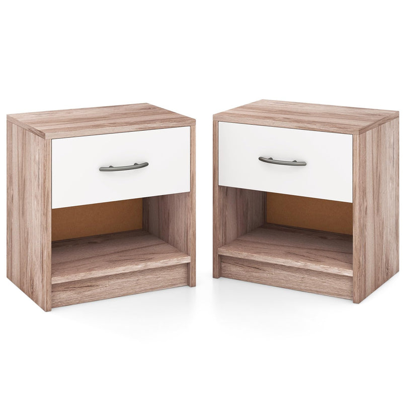 Giantex Night Stand Set of 1/2 with Drawer, Wood  End Table with Open Storage Shelf for Bedroom