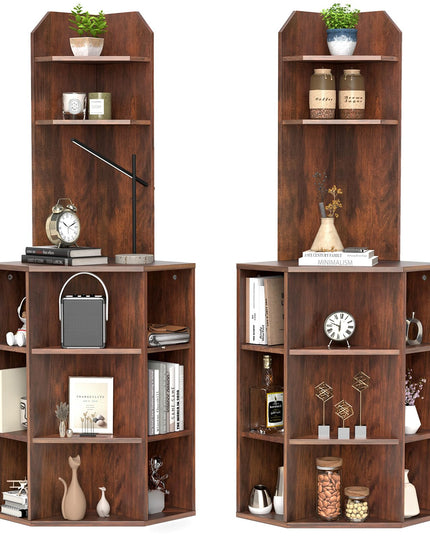 Giantex 6-Tier Corner Shelf with Charging Station, 63" Tall Corner Bookshelf with 2 USB Ports & 2 Outlets